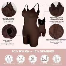 Body gainant dos nu en maille, effet push-up fessier, gaine amincissante et ventre plat.